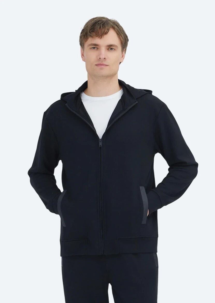 Black Hooded Plain Sweatshirt - 1