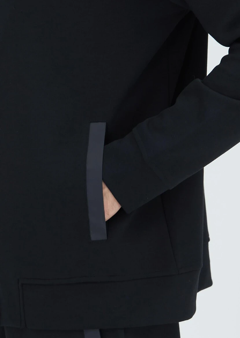 Black Hooded Plain Sweatshirt - 5