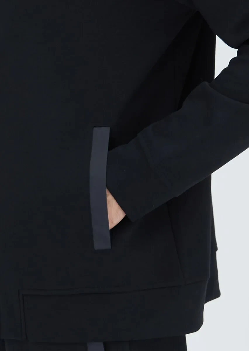 Black Hooded Plain Sweatshirt - 5