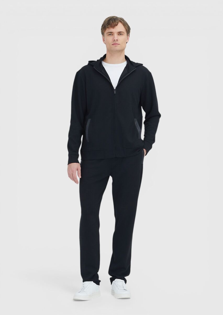 Black Hooded Plain Sweatshirt - 2