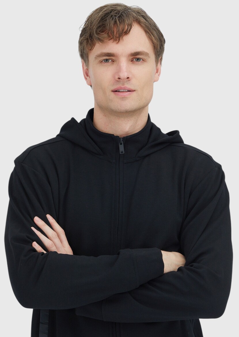 Black Hooded Plain Sweatshirt - 3