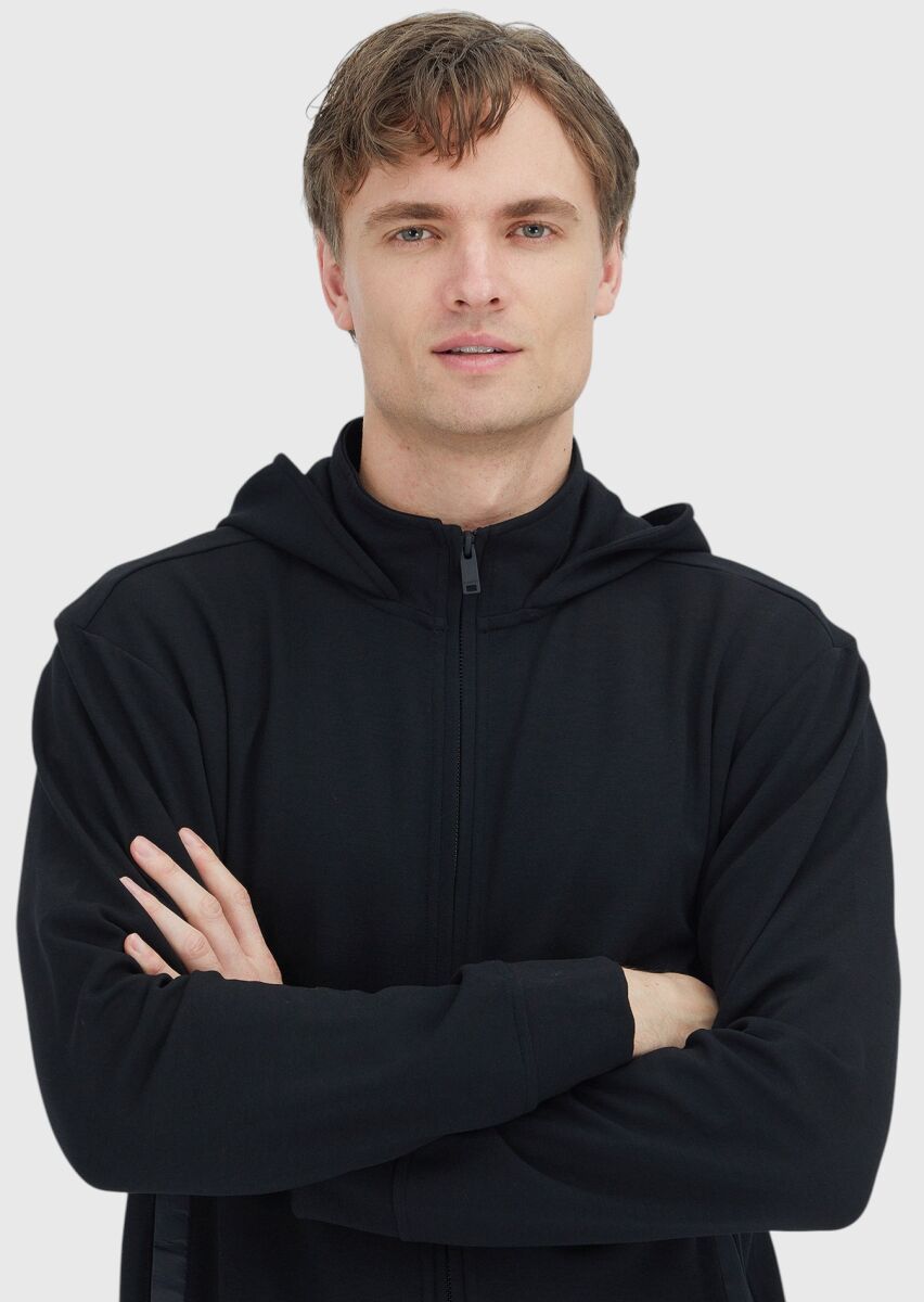 Black Hooded Plain Sweatshirt - 3
