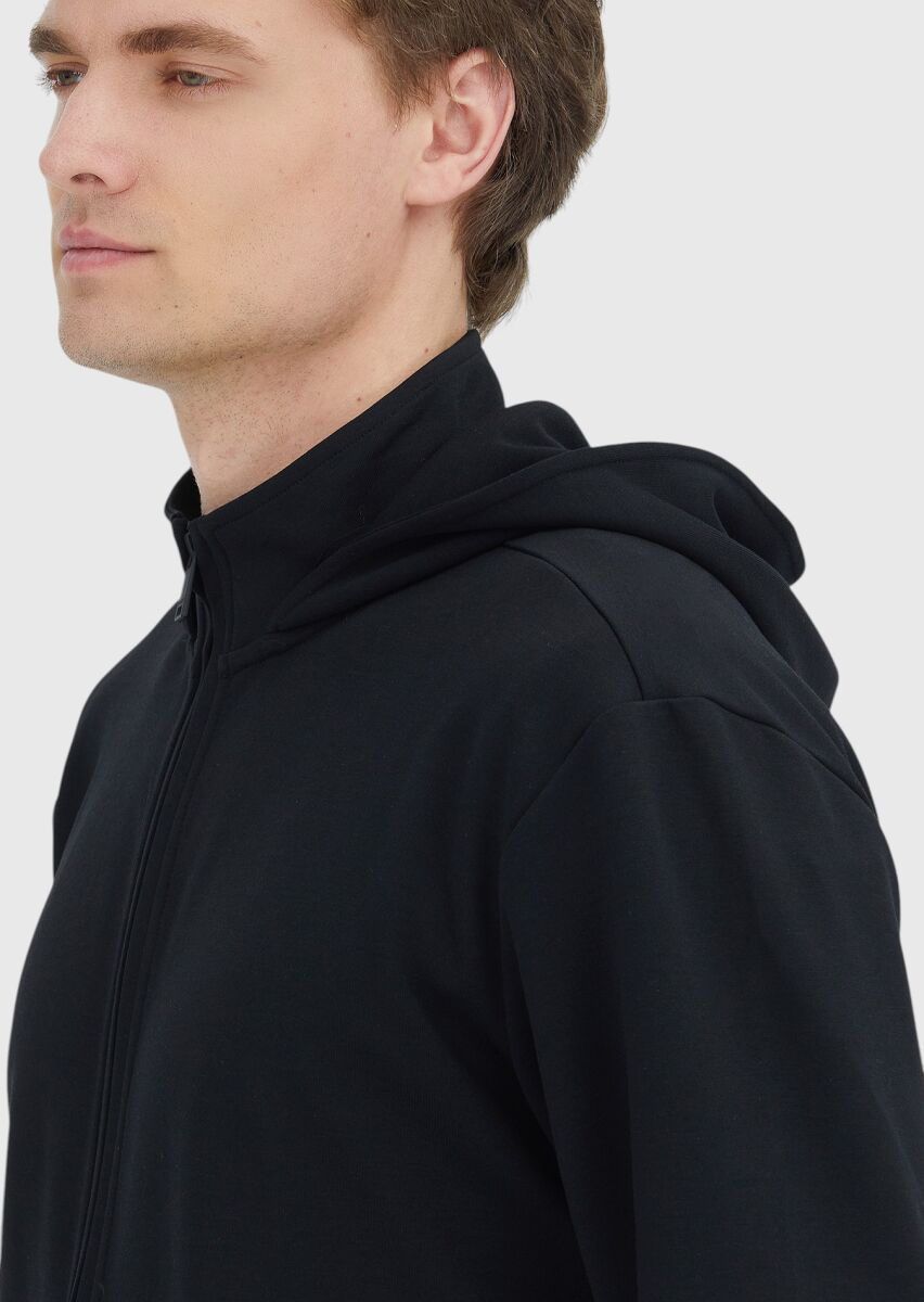 Black Hooded Plain Sweatshirt - 4
