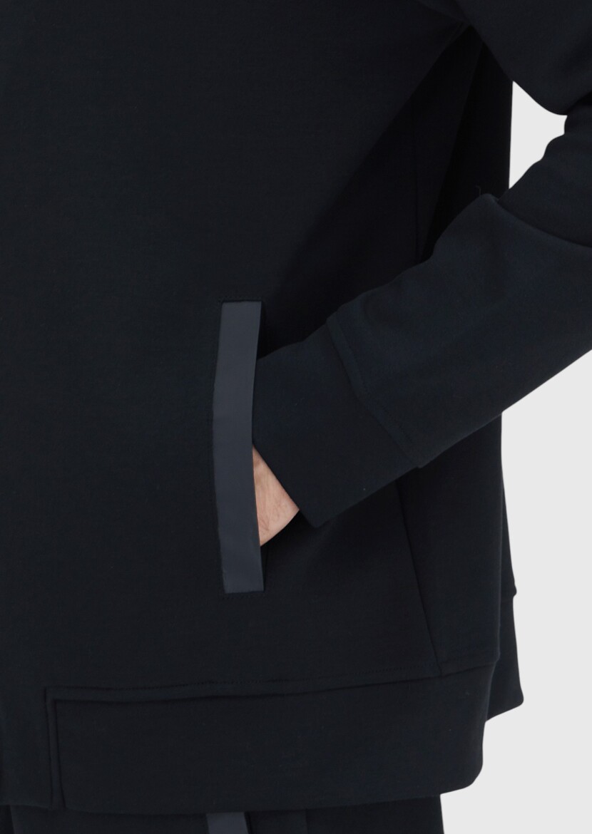 Black Hooded Plain Sweatshirt - 5