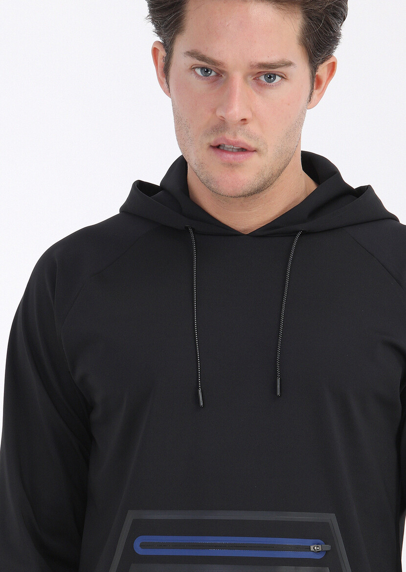 Black Hooded Printed Sweatshirt - 3