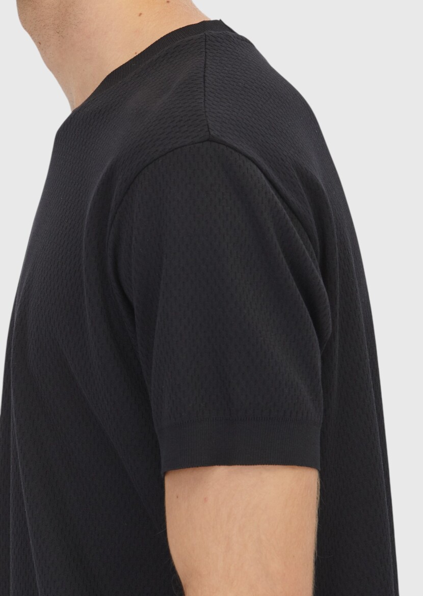 Black Jacquard 100% Cotton T-Shirt - 4