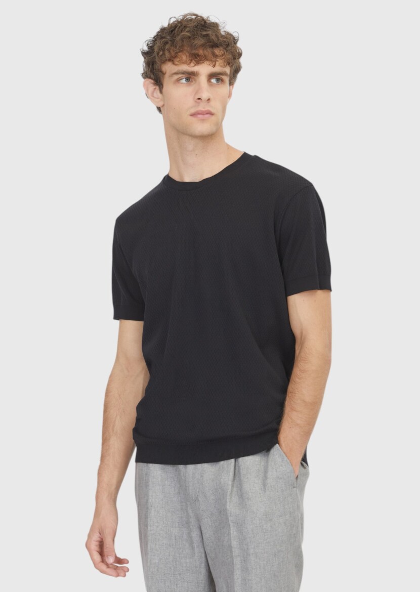 Black Jacquard 100% Cotton T-Shirt - RAMSEY
