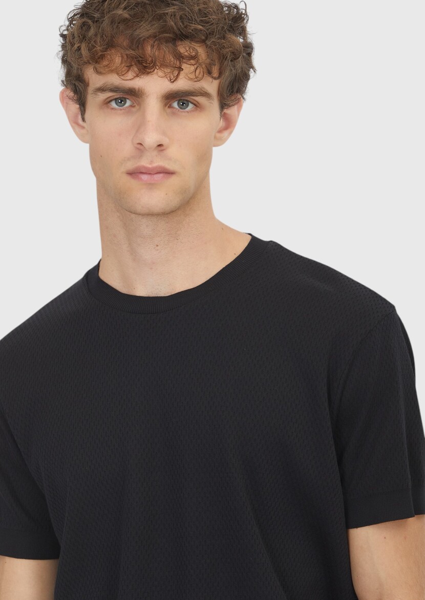 Black Jacquard 100% Cotton T-Shirt - 3