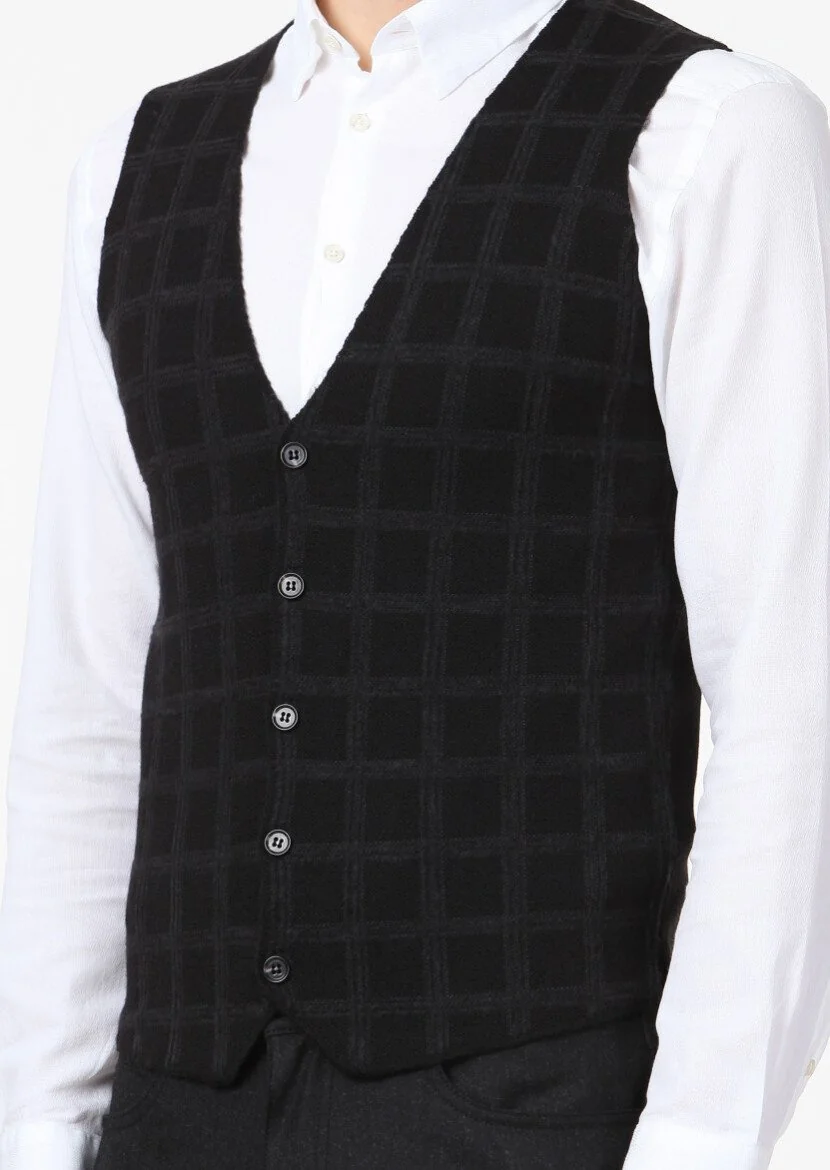 Black Jacquard Knit Vest - 3