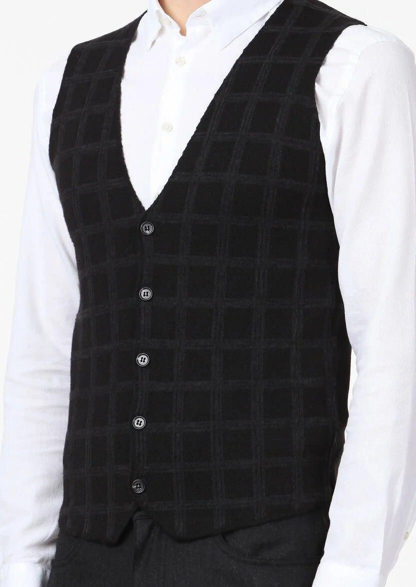 Black Jacquard Knit Vest - 3