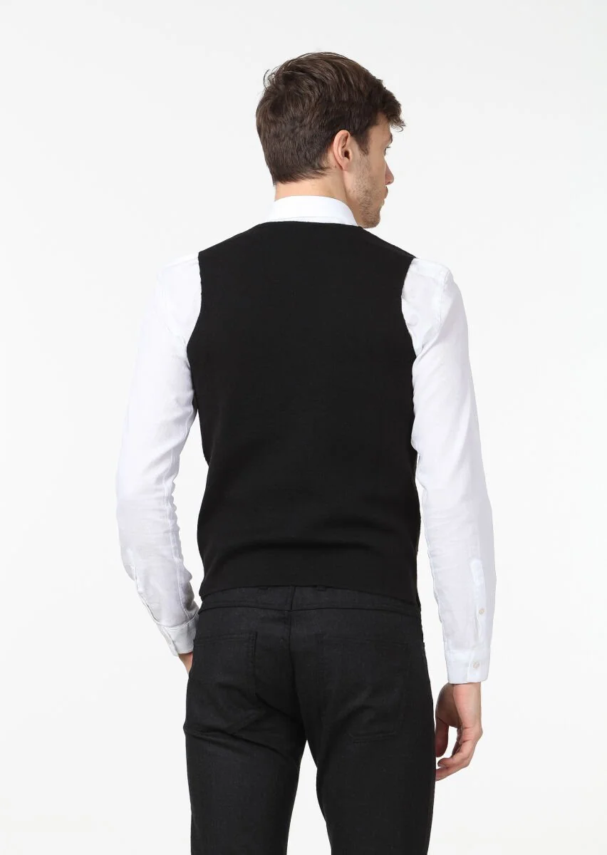 Black Jacquard Knit Vest - 4