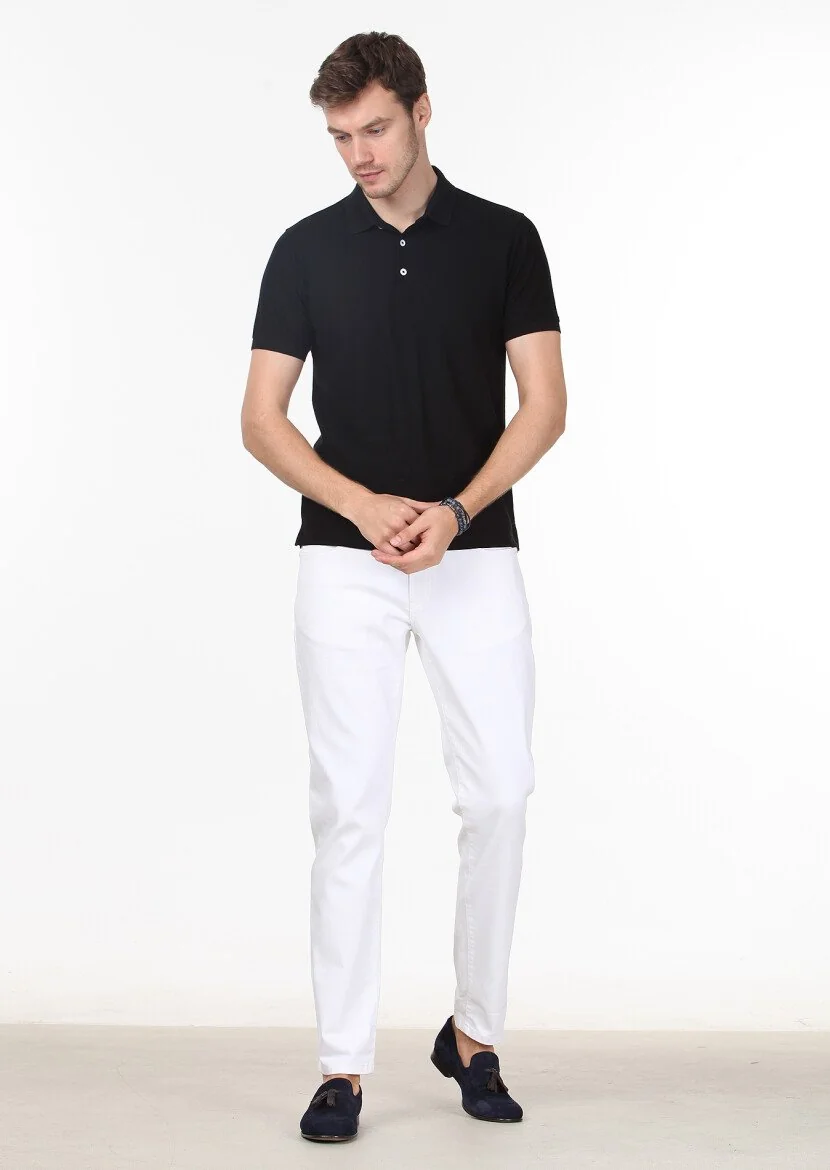 Black Jacquard Polo Neck 100% Cotton T-Shirt - 3