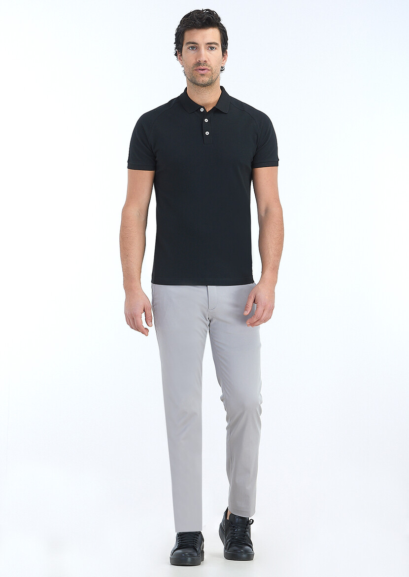 Black Jacquard Polo Neck 100% Cotton T-Shirt 