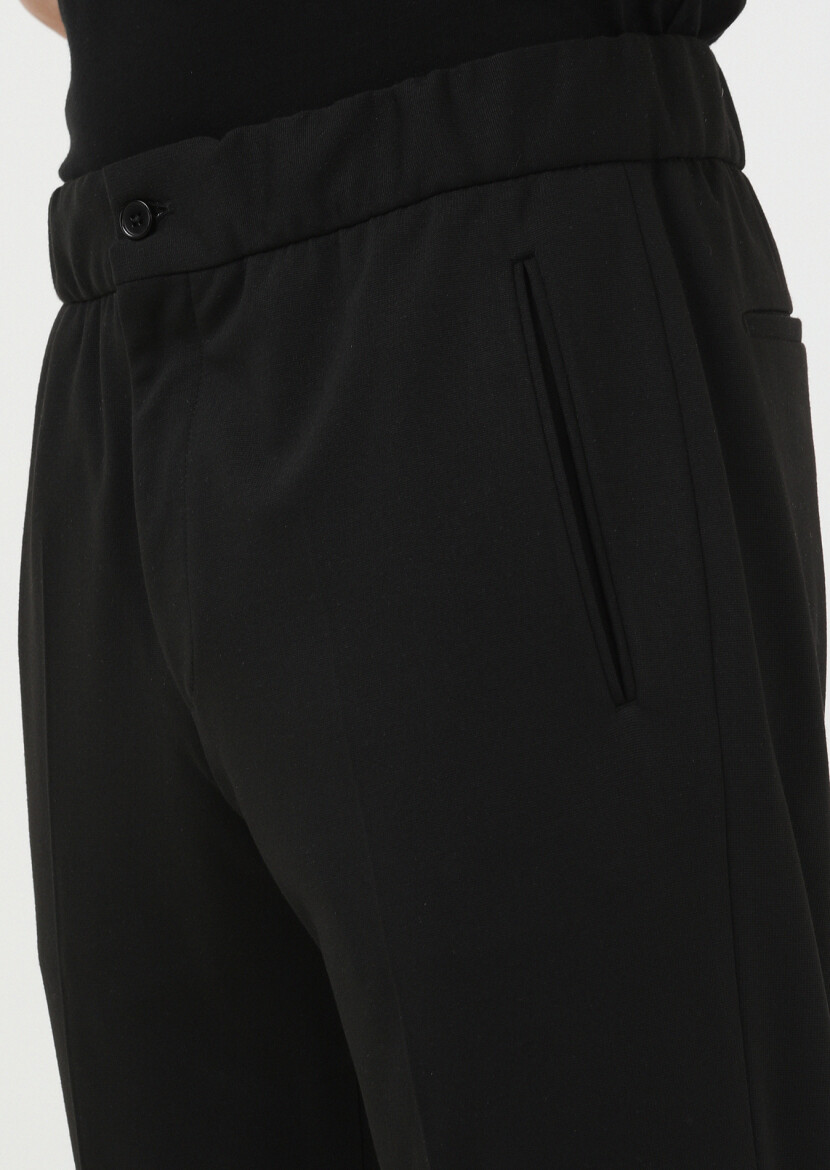 Black Knitting Fitted Fit Casual Trousers - 2