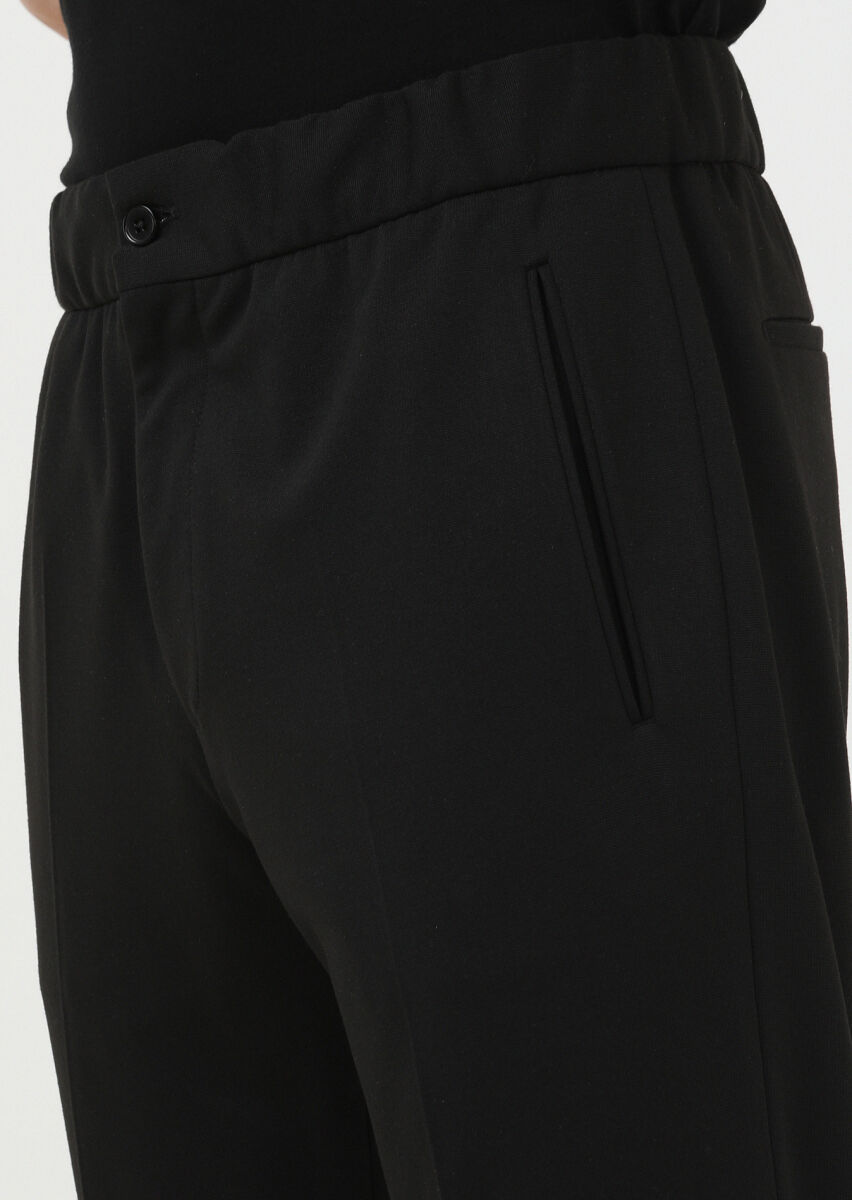 Black Knitting Fitted Fit Casual Trousers - 2
