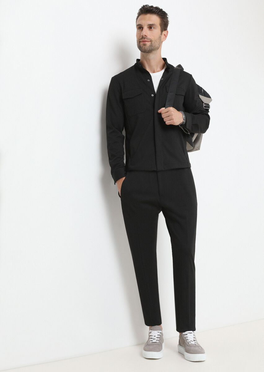 Black Knitting Fitted Fit Casual Trousers - 4