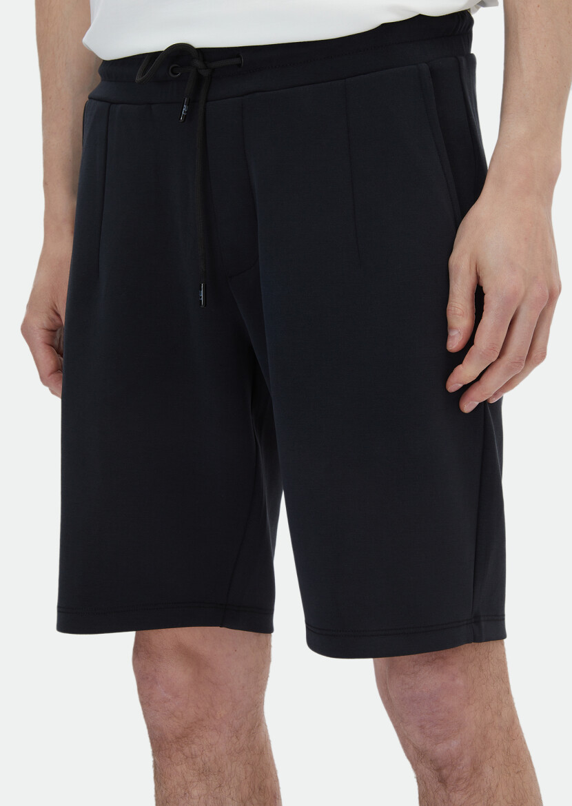 Black Knitting Jogging Fit Casual Bermuda - 4