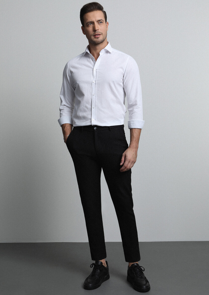 Black Knitting Jogging Fit Casual Cotton Blended Trousers - 3
