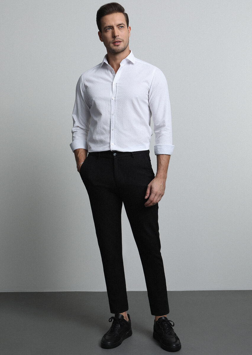 Black Knitting Jogging Fit Casual Cotton Blended Trousers - 3