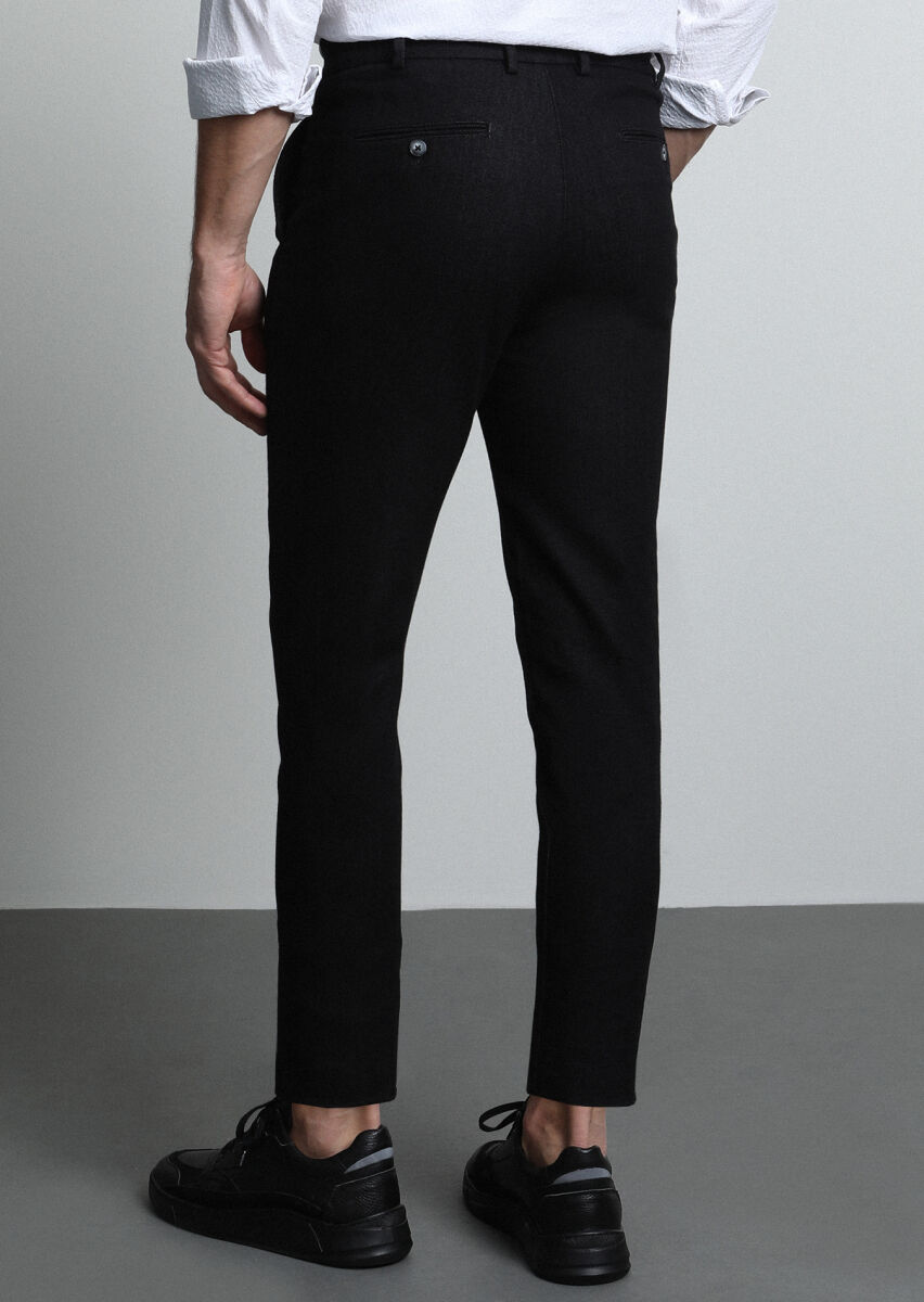 Black Knitting Jogging Fit Casual Cotton Blended Trousers - 5