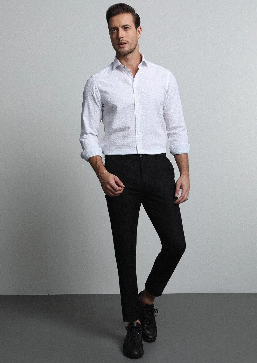 Black Knitting Jogging Fit Casual Cotton Blended Trousers - 1