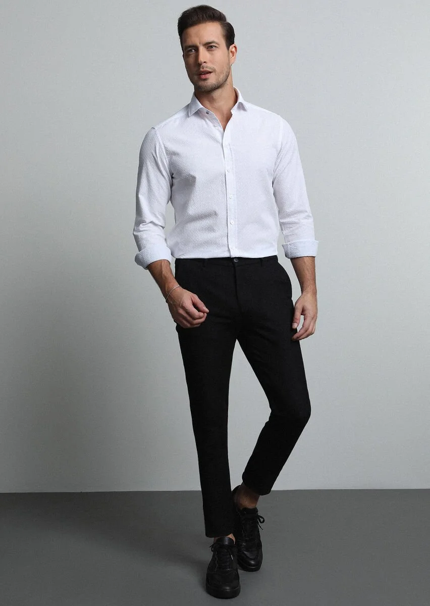 Black Knitting Jogging Fit Casual Cotton Blended Trousers - 1