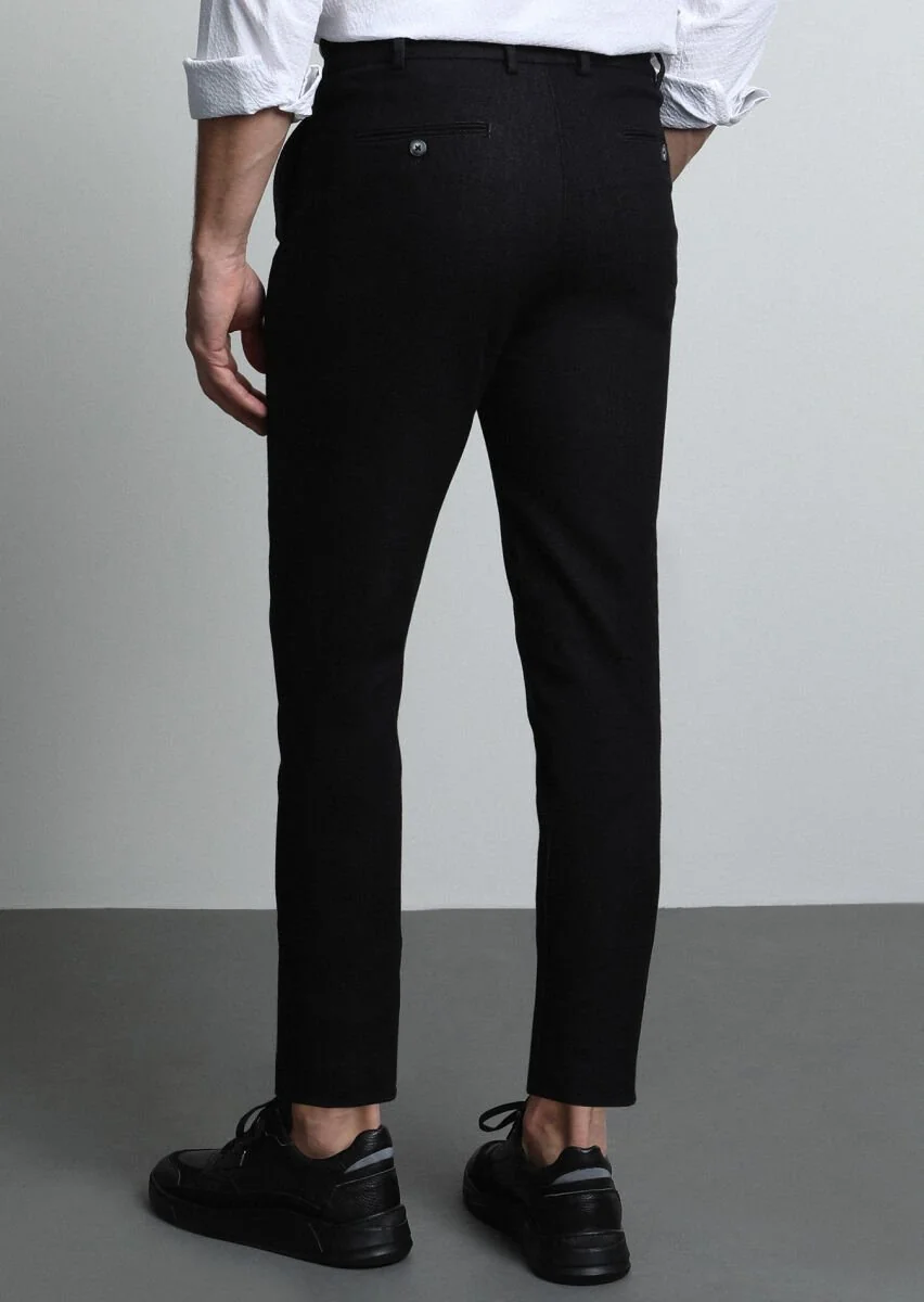 Black Knitting Jogging Fit Casual Cotton Blended Trousers - 5