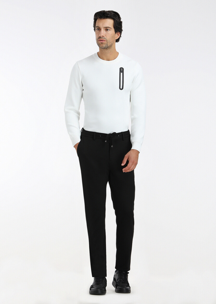 Black Knitting Jogging Fit Casual Trousers - 1