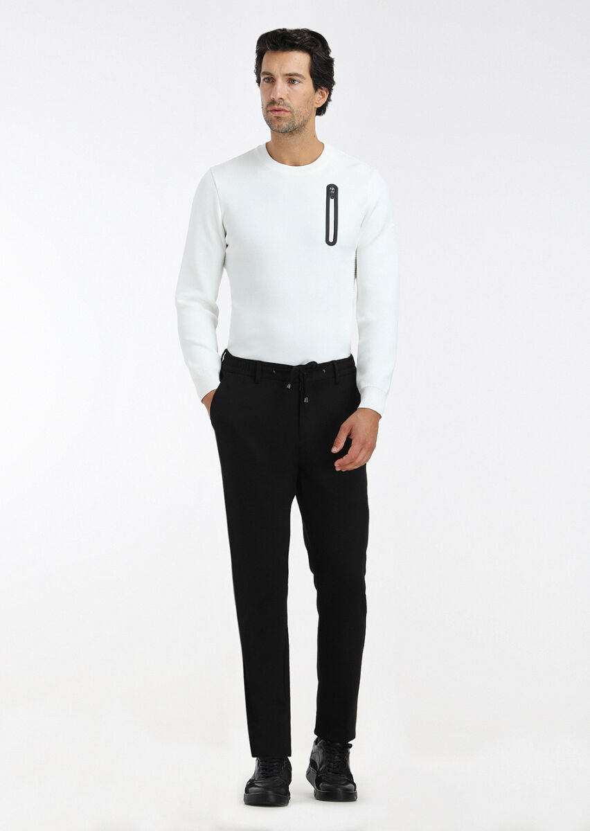 Black Knitting Jogging Fit Casual Trousers - 1