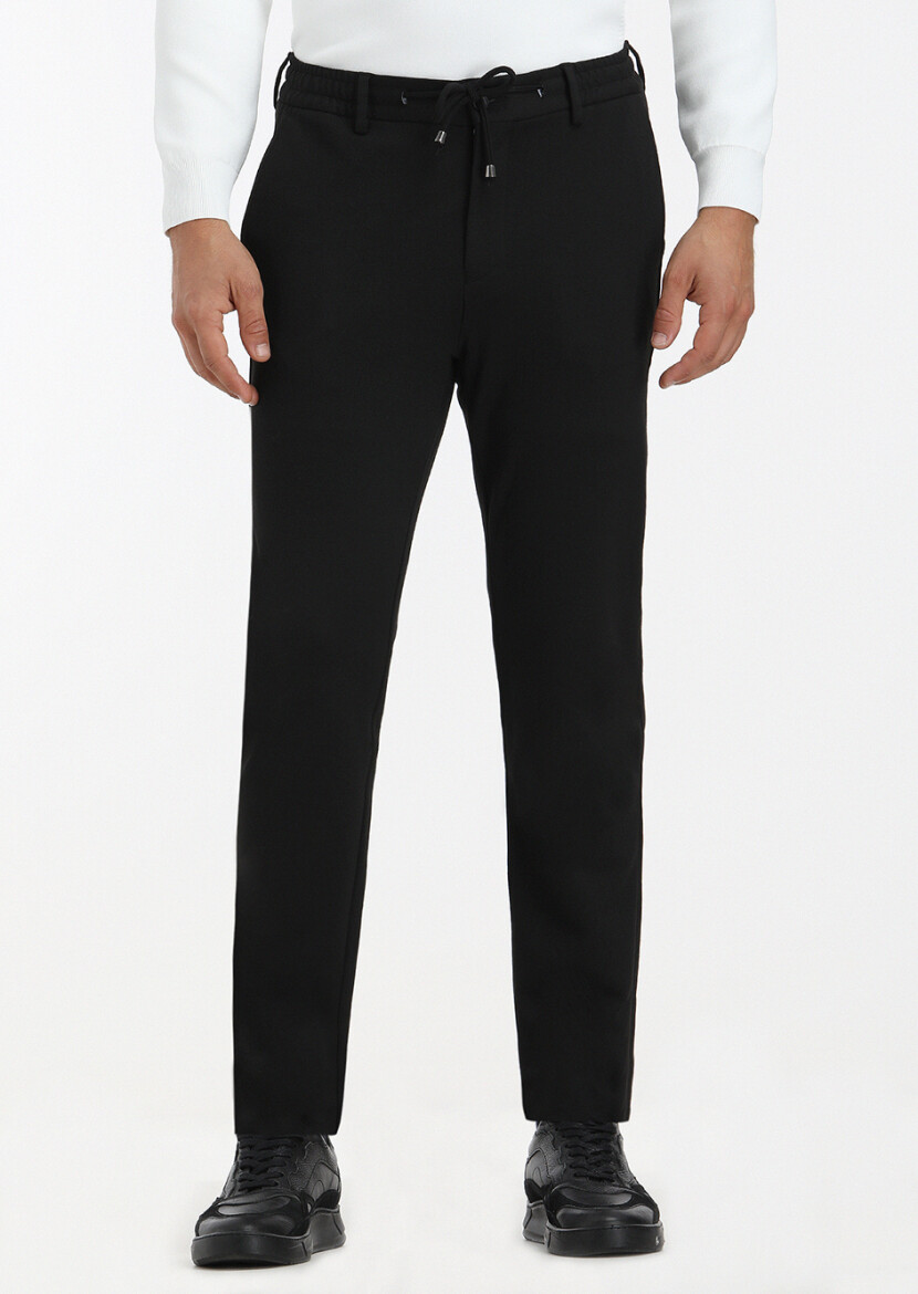 Black Knitting Jogging Fit Casual Trousers - 2