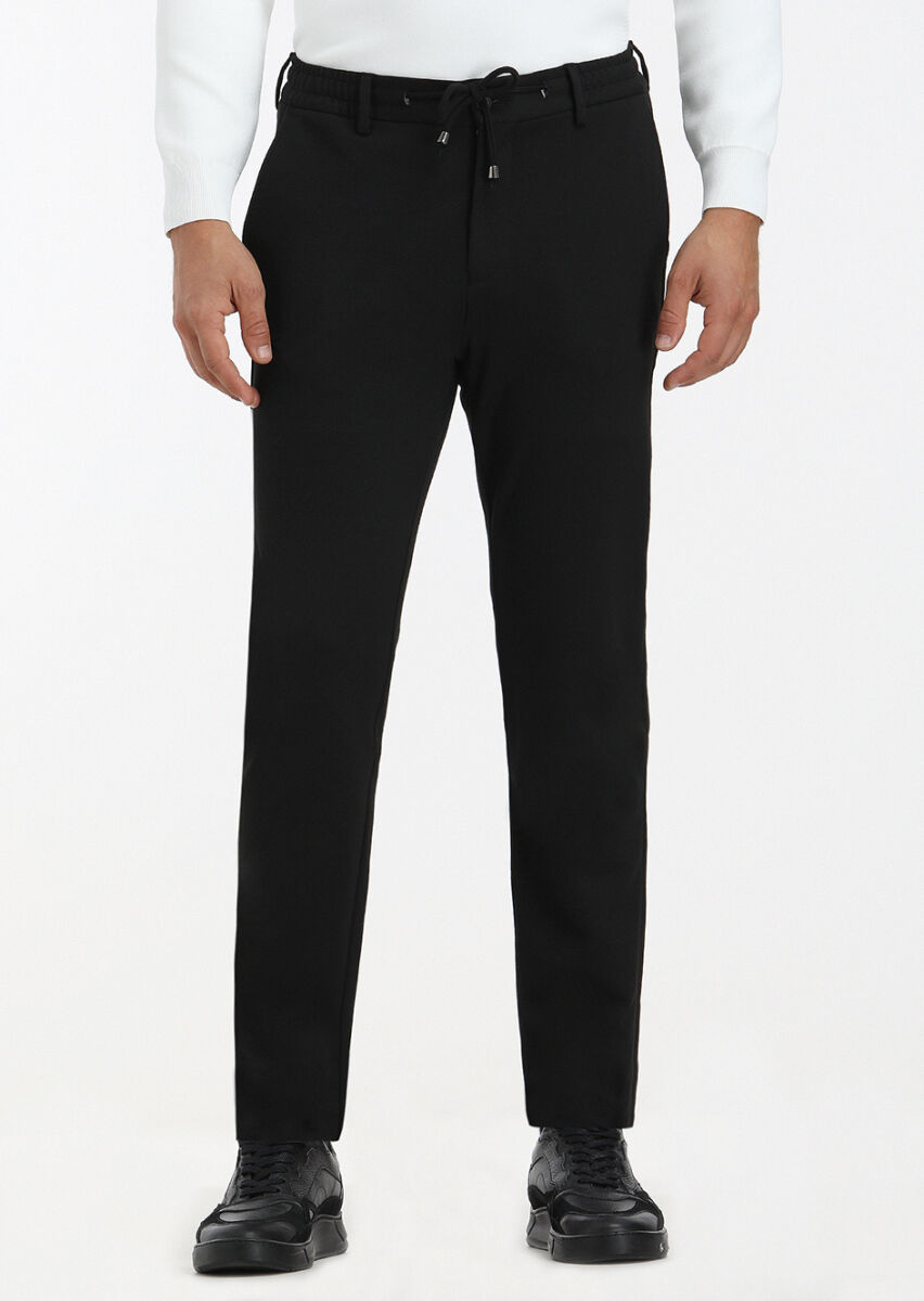 Black Knitting Jogging Fit Casual Trousers - 2
