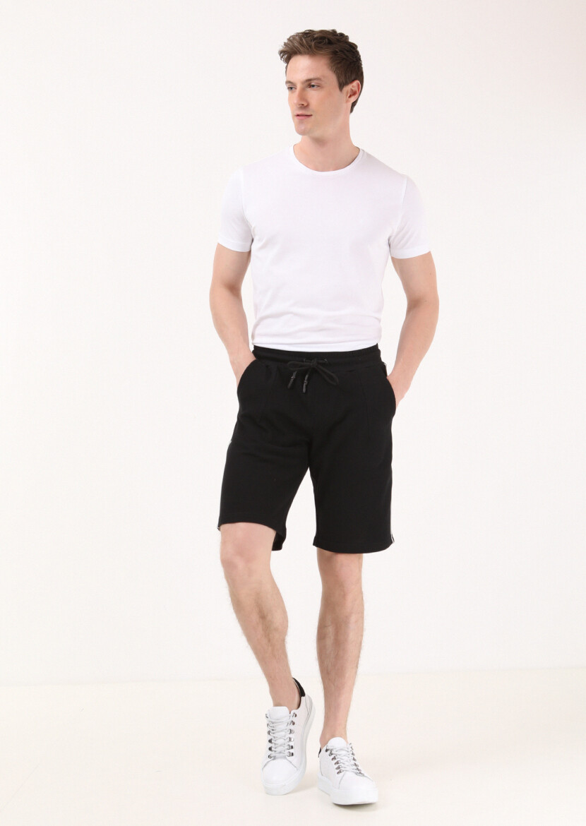 Black Knitting Regular Fit Casual 100% Cotton Bermuda - 1
