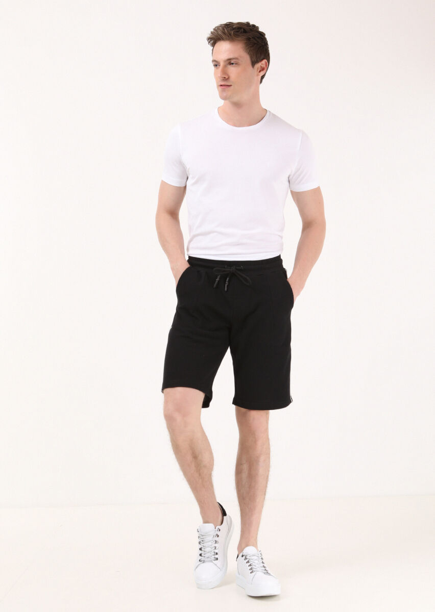 Black Knitting Regular Fit Casual 100% Cotton Bermuda - 1