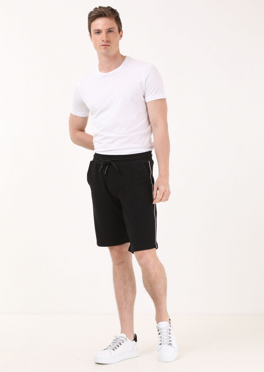 Black Knitting Regular Fit Casual 100% Cotton Bermuda - 3