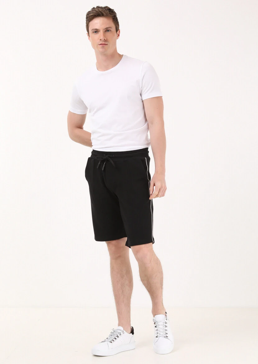 Black Knitting Regular Fit Casual 100% Cotton Bermuda - 3