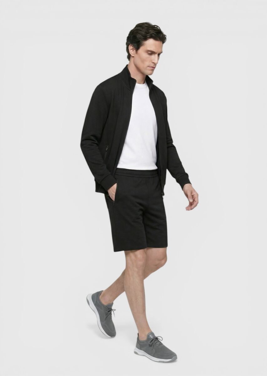 Black Knitting Regular Fit Casual Bermuda - 1