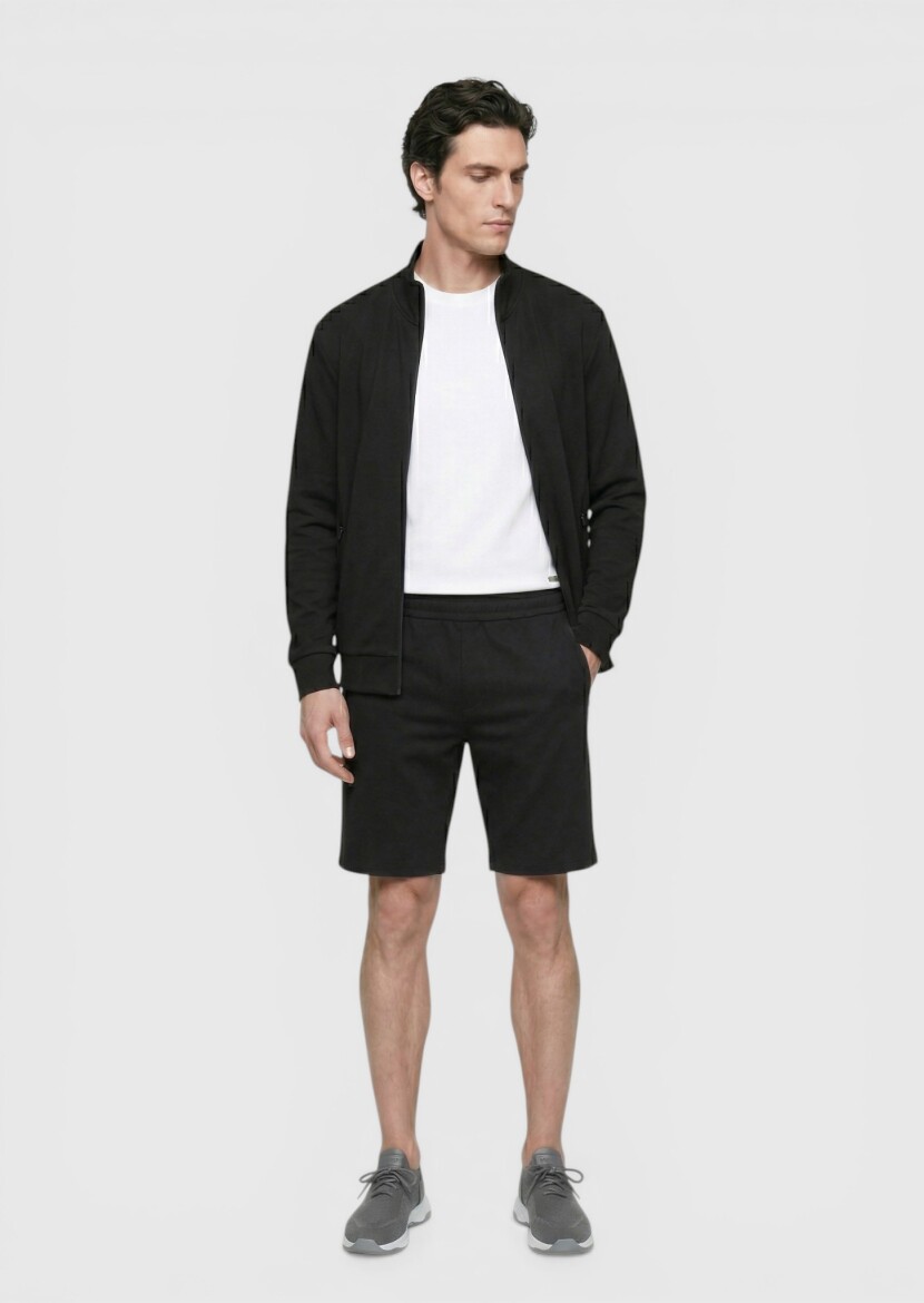 Black Knitting Regular Fit Casual Bermuda - 4