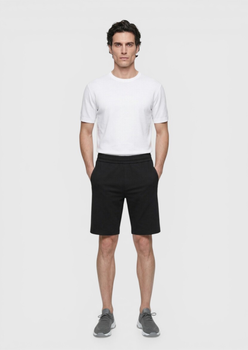Black Knitting Regular Fit Casual Bermuda - 3