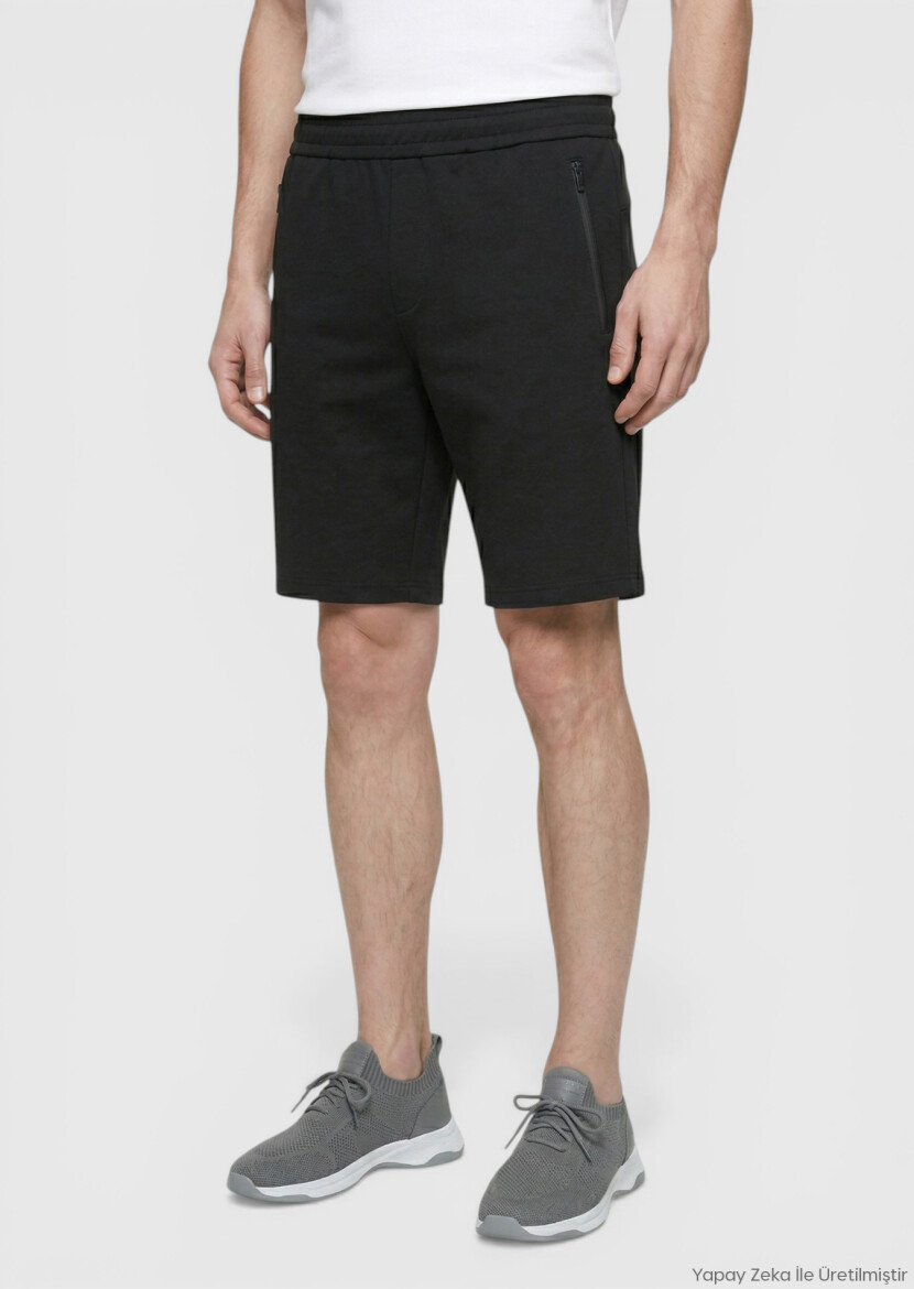 Black Knitting Regular Fit Casual Bermuda - RAMSEY