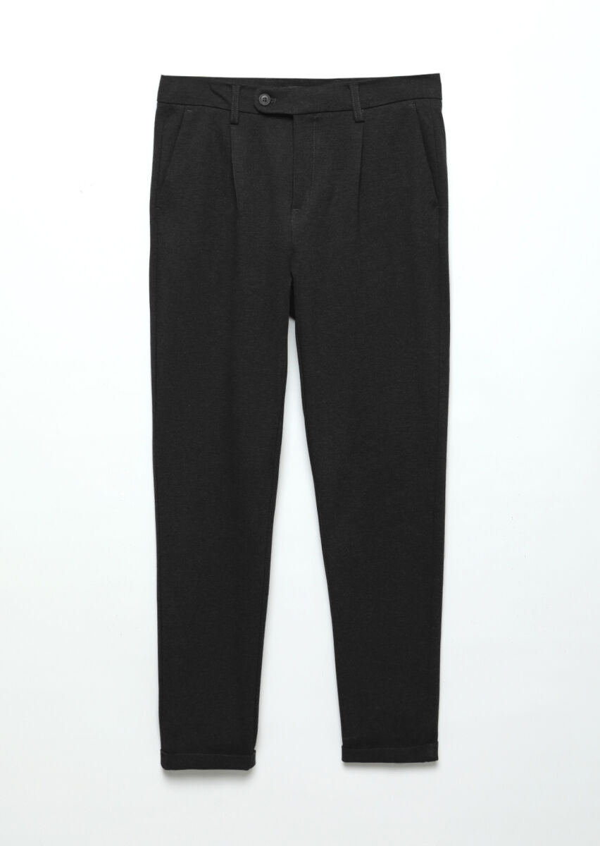 Black Knitting Regular Fit Casual Trousers - 6