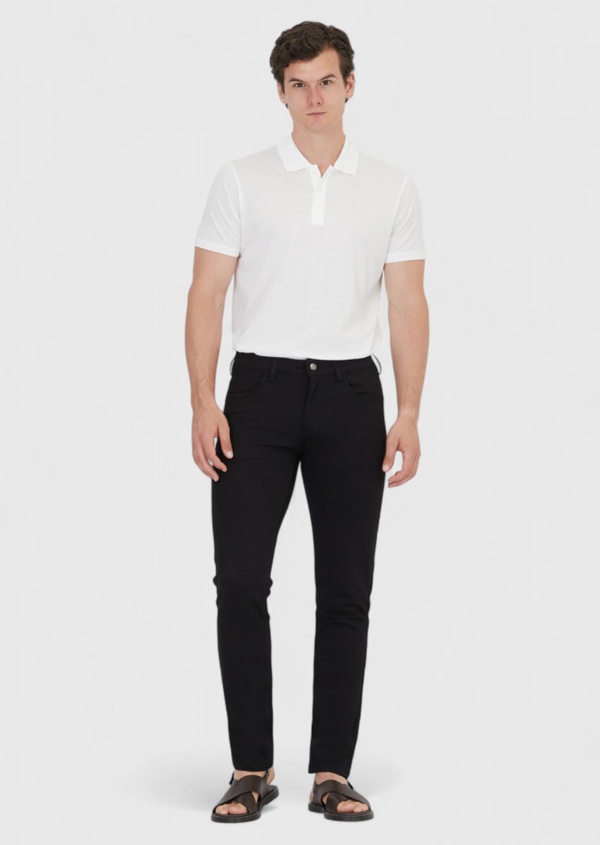 Black Knitting Slim Fit Casual Trousers - 1