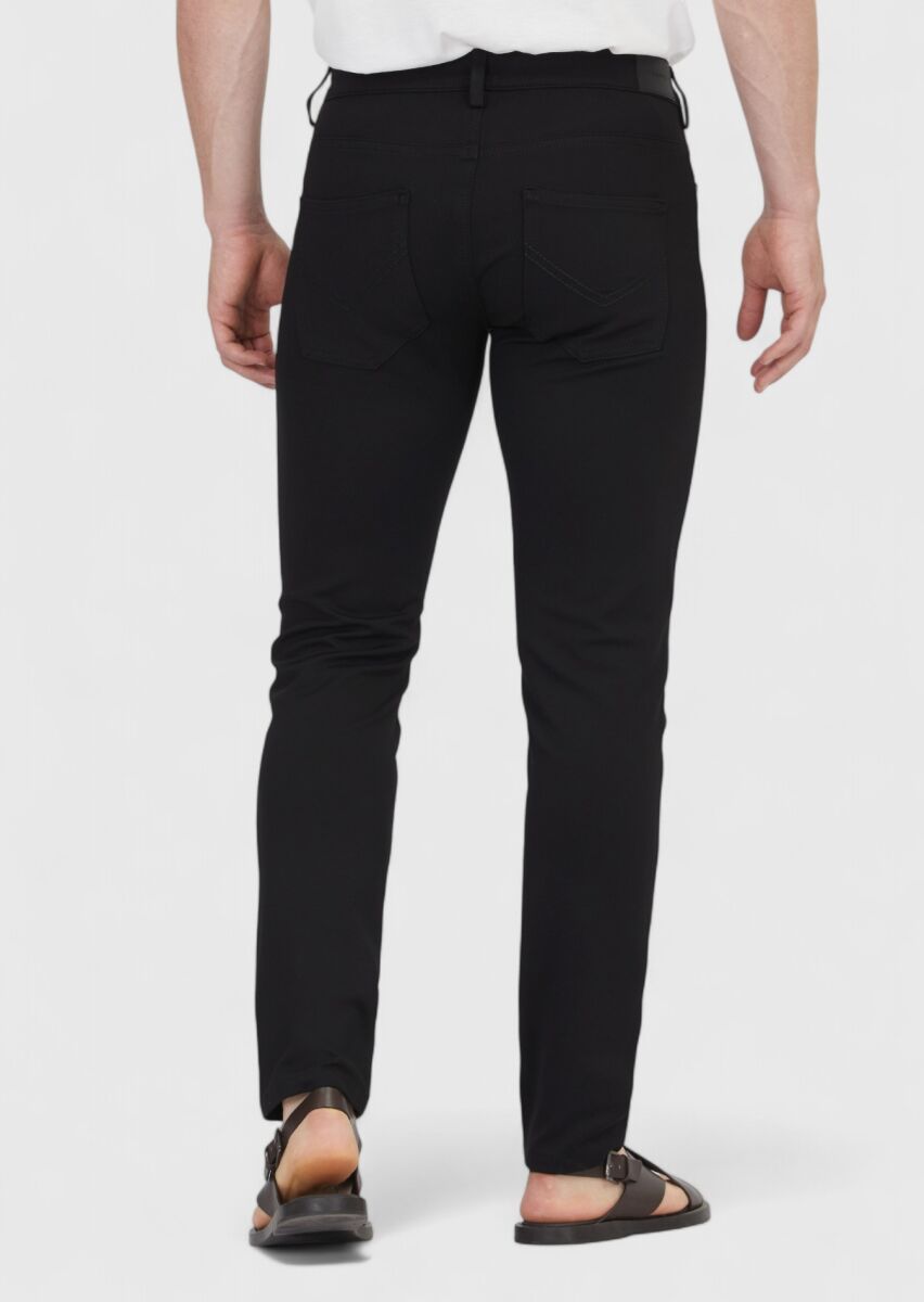 Black Knitting Slim Fit Casual Trousers - 4