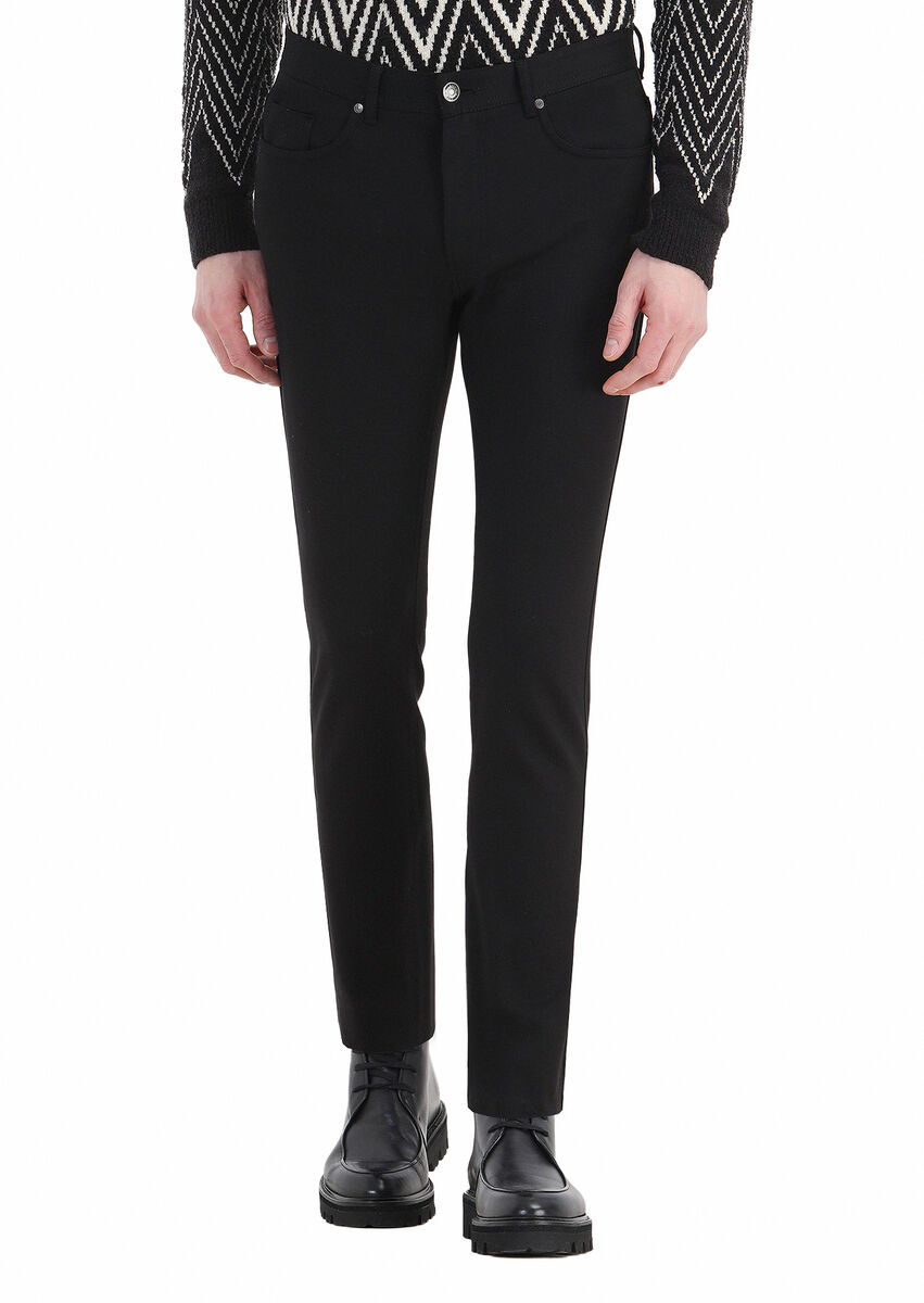 Black Knitting Slim Fit Casual Trousers - 2