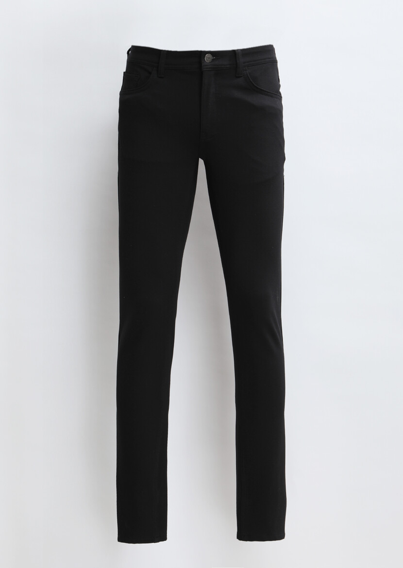 Black Knitting Slim Fit Casual Trousers - 6