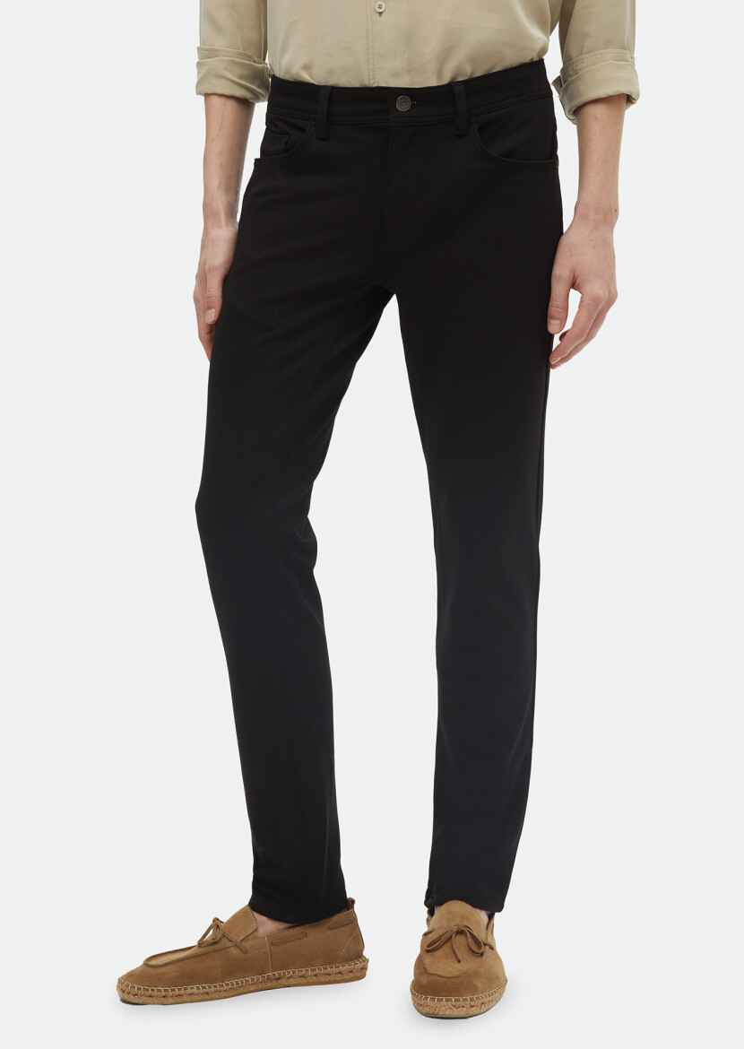 Black Knitting Slim Fit Casual Trousers - 2