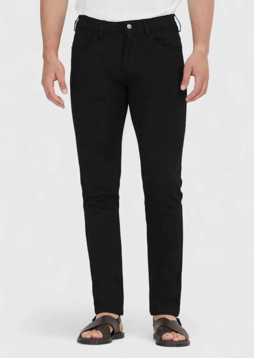 Black Knitting Slim Fit Casual Trousers - 2