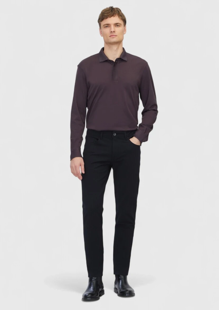 Black Knitting Slim Fit Casual Trousers - RAMSEY