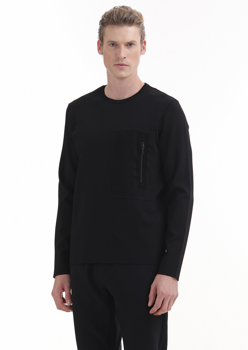 Black Knitwear Sweatshirt - 1