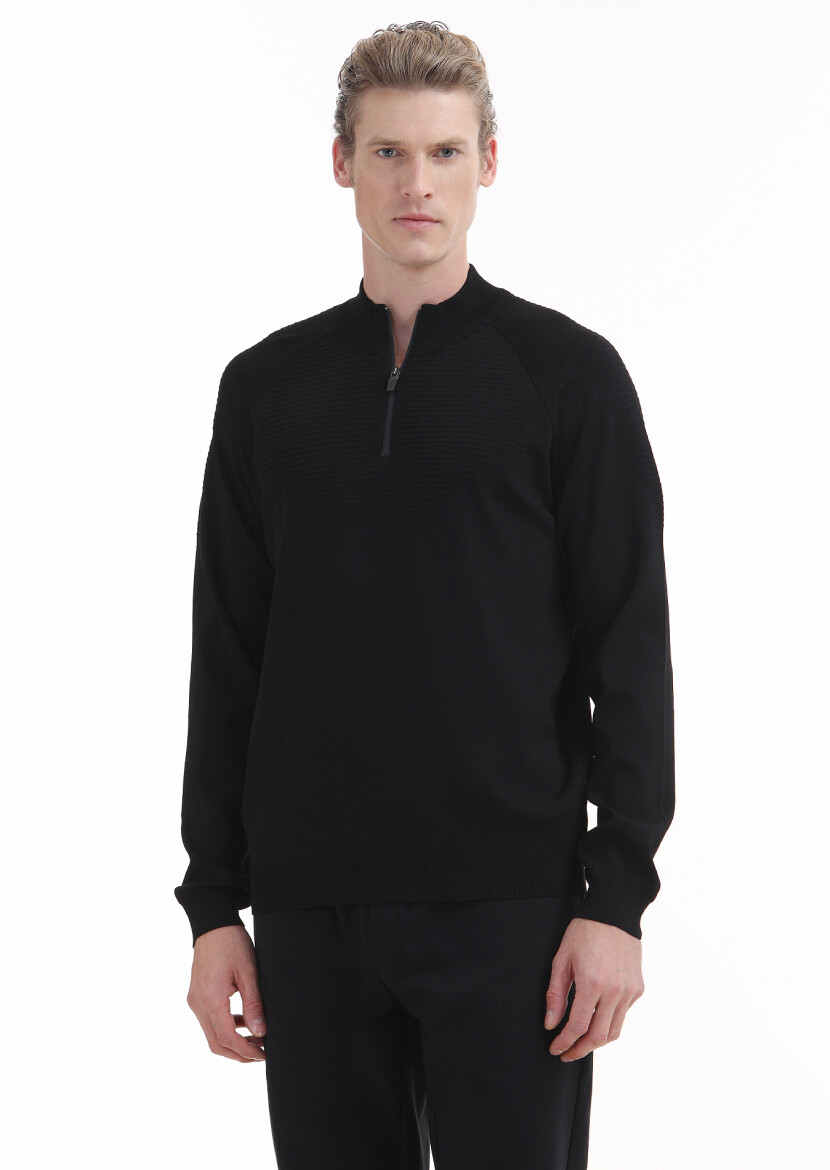 Black Knitwear Sweatshirt - 1
