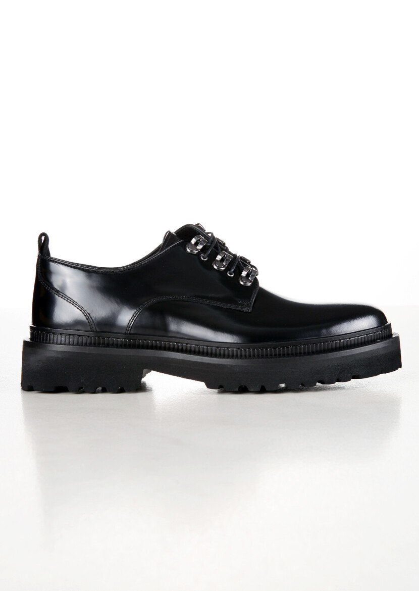 Black Leather Casual Shoes - 1